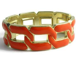 Vintage Orange Enamel Chain Link Clamper Bracelet